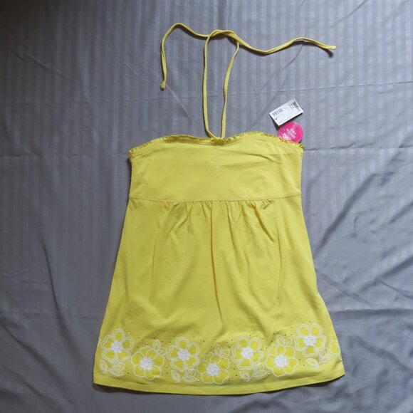 Justice Girls Yellow Summer Tie Top w/ Flowers & Sparkles   Size 14/L  NWT - Picture 1 of 7